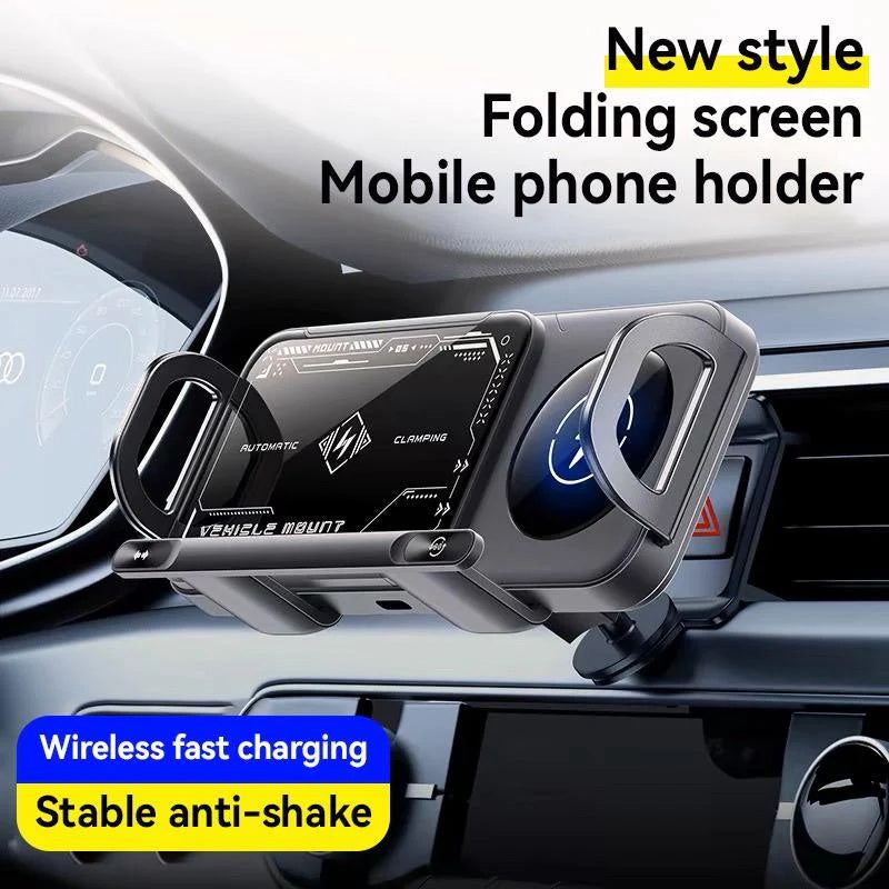 Foldable Car Phone Holder – Auto Clamp & Fast Wireless Charging
