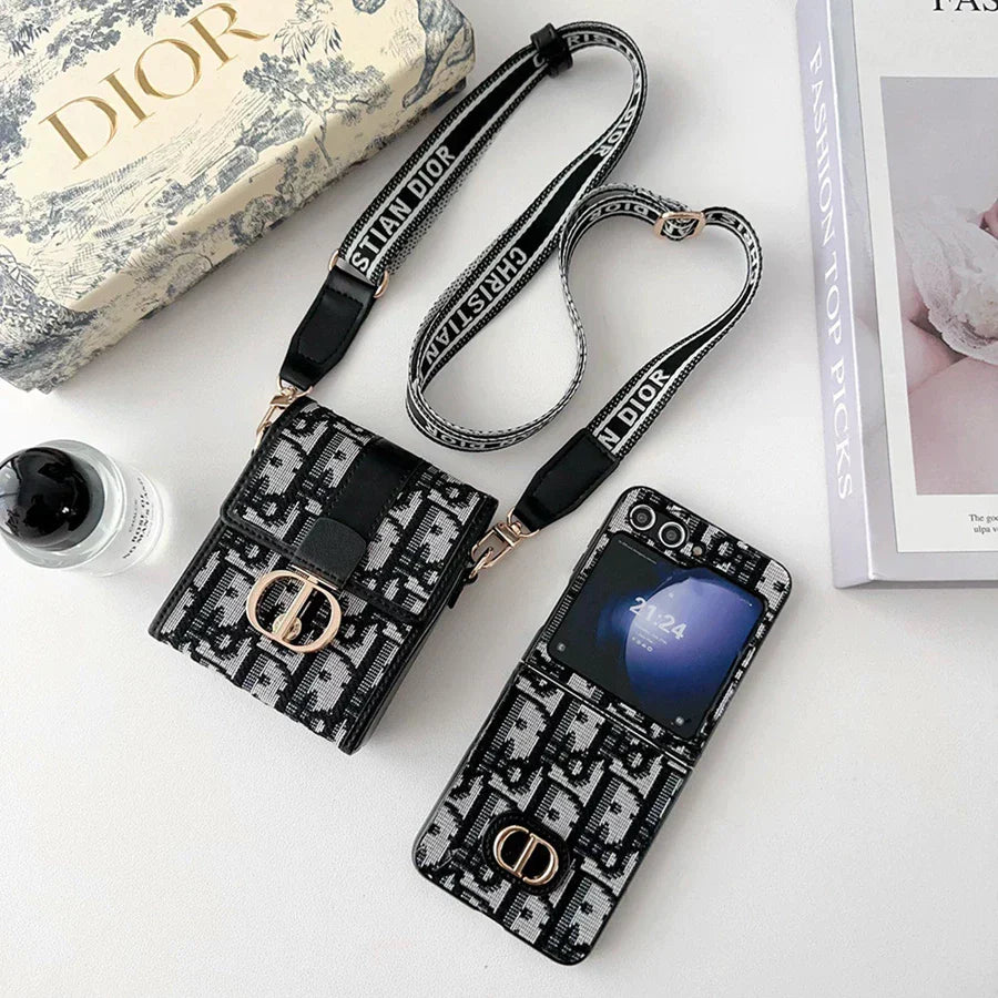 Luxury Flip Wallet Case + Crossbody Strap